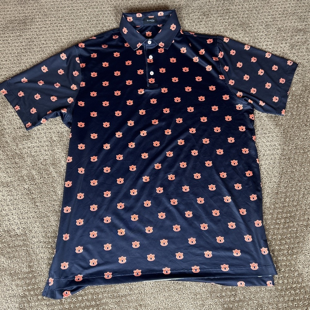 Auburn Tigers Polo Shirt Men's Large Blue AOP  Golf Shirt Tour Play